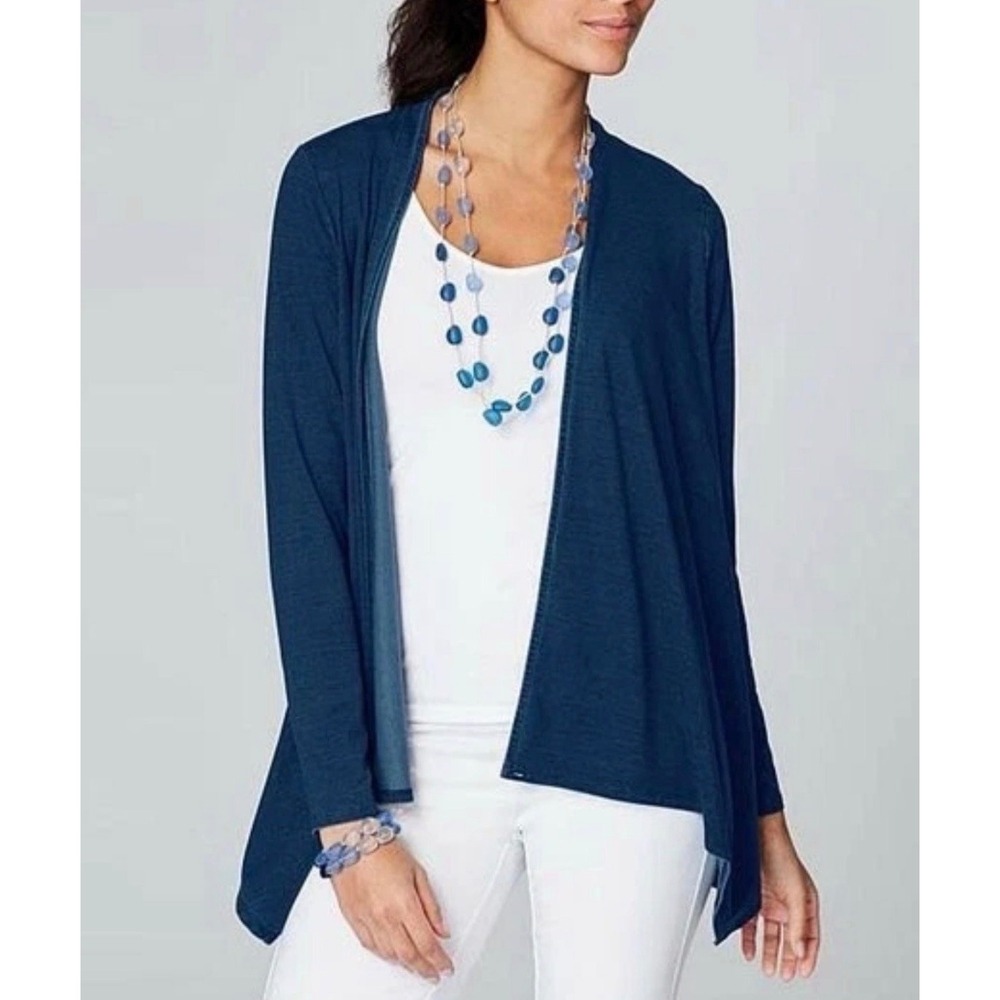 J. Jill‎ Open Front Knit Cardigan Sweater Womens Large Minimalist Coastal Mature